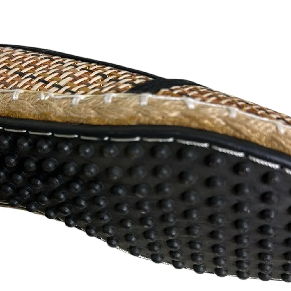 Anson Espadrille Flats Tan Black and Metallic Copper Woven Raffia Shoes Womens 7